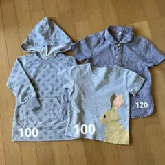 子供服セット 100・120ドット柄チュニック・ウサギTシャツ・ストライプシャツ