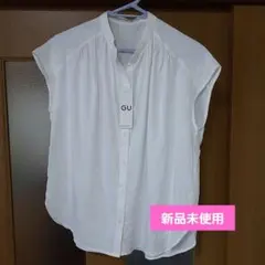 GU リネンブレンドギャザーブラウス