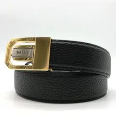 【極美品】 BALLY ベルト バックル ゴールド ロゴ刻印 ブラック シボ