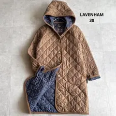 ラベンハム ブランドン キルティングコート ロング ベージュ ネイビー 38