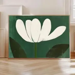 アートポスター　白花✕背景ディープグリーン　3040 キャンバスアート