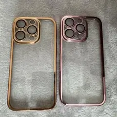 iPhone15proケース 2点セット ゴールド・ピンク