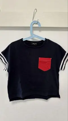 COMME CA ISM ポケット付きTシャツ 110A ネイビー/レッド