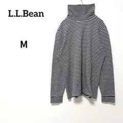 エルエルビーン グレー ネイビー ボーダー ハイネック 長袖 カットソー M