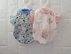 SALE　胴36　タンクトップフリル袖セット#犬服フリル#小花柄#リス