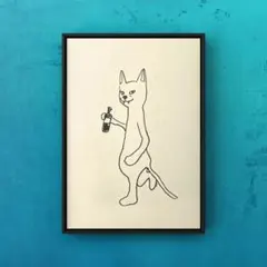 ★A4フレーム付き★オリジナル アートポスター HAPPY 猫 インテリア