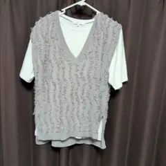 GLOBAL WORK グレー Vネック ベスト M　セットアイテム