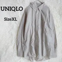 UNIQLO 長袖シャツ チェック柄 ボタンダウン ベージュ系 XL 綿100%のサムネイル