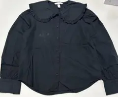 H&M 黒 フリル付き長袖シャツ 155/80A