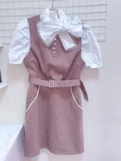 bubbles バブルス 量産型 チェック ドッキングワンピース リボン パール