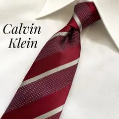 《 美品 》 カルバンクライン ネクタイ 高級 シルク 光沢 レジメンタル 赤