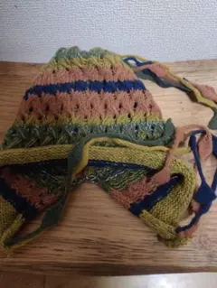 ビーニー ナチュラル系 イヤーマフ ニット帽 ハンドメイド風 ポンポン タッセル