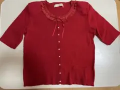 美品　♡ピンクハウス♡　赤いフリル付き半袖カーディガン