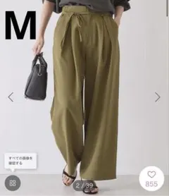 【AMERICAN HOLIC】イージーケア　リボン付きタックワイドパンツ
