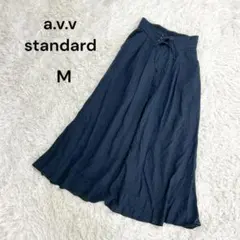 【アーヴェヴェ】M ロングスカート　ウエストゴム　麻60% シンプル　ネイビー