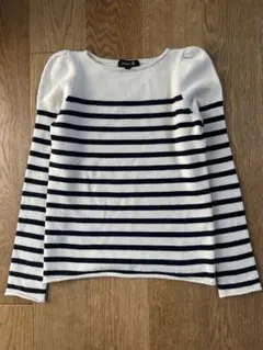 【新品未使用】Drawerカシミヤボーダーパフスリーブニット 2 ドゥロワー Drawer - 美品ドゥロワーDrawerパフスリーブカシミヤボーダーニット