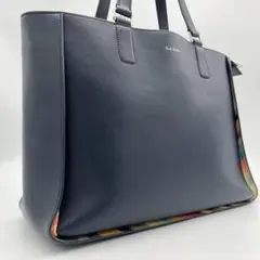 極美 ポールスミス マルチストライプ A4◎ トートバッグ レザー ネイビー