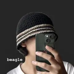 クラッシャーハット　バケットハット　ハンドメイド　クロシェハット　b9 黒