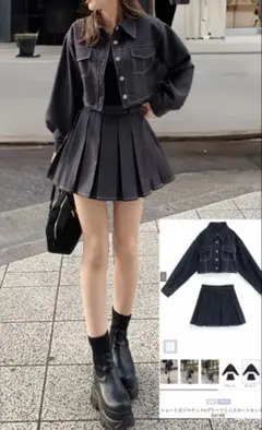 GRL ショート丈ジャケット×プリーツミニスカートセットアップ