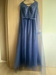 お値下げ⭐︎袖ビジュー付　エレガントネイビーパーティードレス