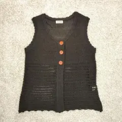 ​昭和レトロ ニット ベスト レース編み カーディガン 黒 NANA 韓国製