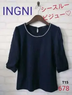 INGNI♡上品ネイビーシースルー＆レース袖ビジュートップス♪