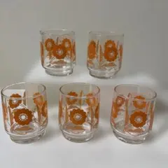 昭和レトロポップ　オレンジ 花柄 グラス 5個セット