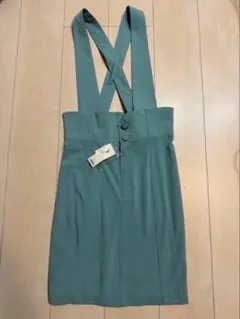 Right-on スカート 膝丈 水色 グリーン 緑 サスペンダー