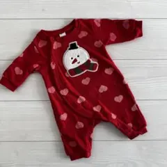 futafuta 赤いハート柄ロンパース クリスマス　ハート　スノーマン　70