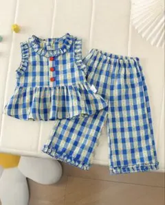 新品 110 キッズ セットアップ チェック 夏服 韓国子供服