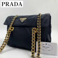 【✨美品✨】 プラダ 三角ロゴ チェーン ショルダーバッグ ナイロン ネイビー