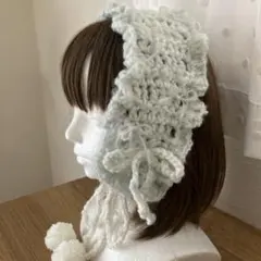 ハンドメイド✴︎フワフワキラキラ⭐︎リボンいっぱい手編みの春色ヘッドドレス