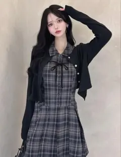GRL チェック柄リボンノースリシャツミニワンピース dk1565
