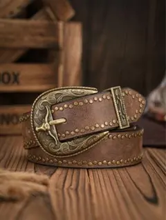 ブラウンレザー ベルト 装飾バックル　黒もあり！