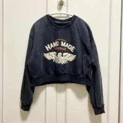 【SHEENA】ヴィンテージライク ロゴ ショート丈スウェット トレーナー 長袖