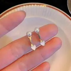 【即日～翌日発送】2wayハートピアス　パール　ホワイト　シルバー　上品　*89