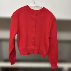 クルーネック 長袖カーディガン レッド