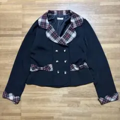 美品　アクシーズファムポエティック　チェック　りぼん　ジャケット　黒　M