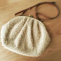 美品★ファンシーツイード がま口 ショルダーバッグ 革ショルダー ウール
