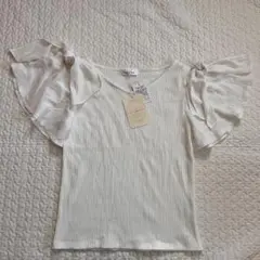 新品未使用品　Rew de Rew ルゥデルゥ　ホワイト M フリル袖 Tシャツのサムネイル