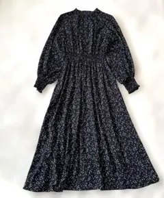 ナノユニバース　ブラック　ロングワンピース　ドット　水玉　Fサイズ