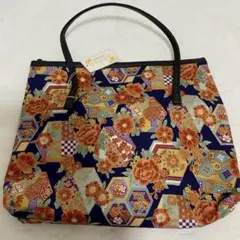和装用トートバッグ 花柄 ネイビー