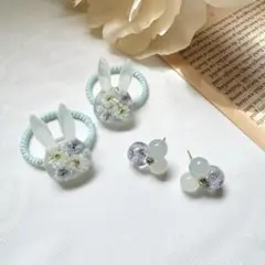 うさぎヘアゴム2個set 【ブルー】キッズヘアゴム