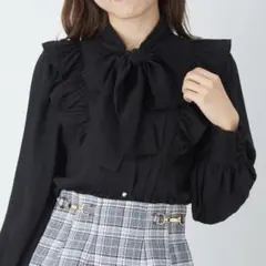 Ank Rouge タックカフスリボンタイブラウス ブラック 長袖のサムネイル