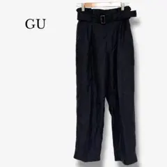 【ジーユー】ベルトタックテーパードパンツ ハイウエスト ベルト付き M 黒