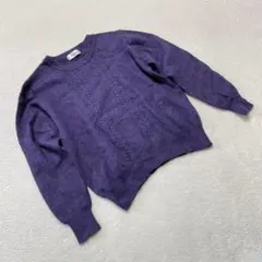 Palln クルーネックセーターパープル 長袖 編み柄 Lサイズ
