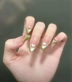 グリーン系ハートデザインネイルチップ Sサイズ