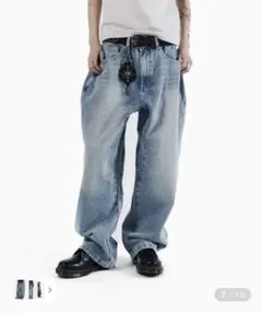 AAKAM Stitched Baggy Denim Pants (Blue) - メルカリ