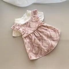 《Sサイズ》重ね着風　エプロンワンピース　ハンドメイド犬服　女の子　小型犬