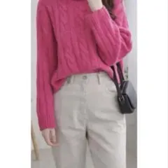 GU ケーブル編み タートルネック ニット ピンク S 冬物